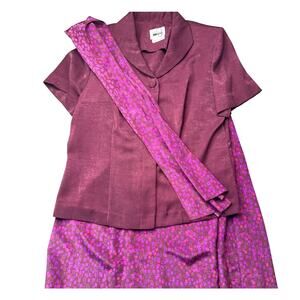 Vintage Leslie Fay Plum Jewel Tone 3 Piece Skirt Set Size 12 Petite Secretary